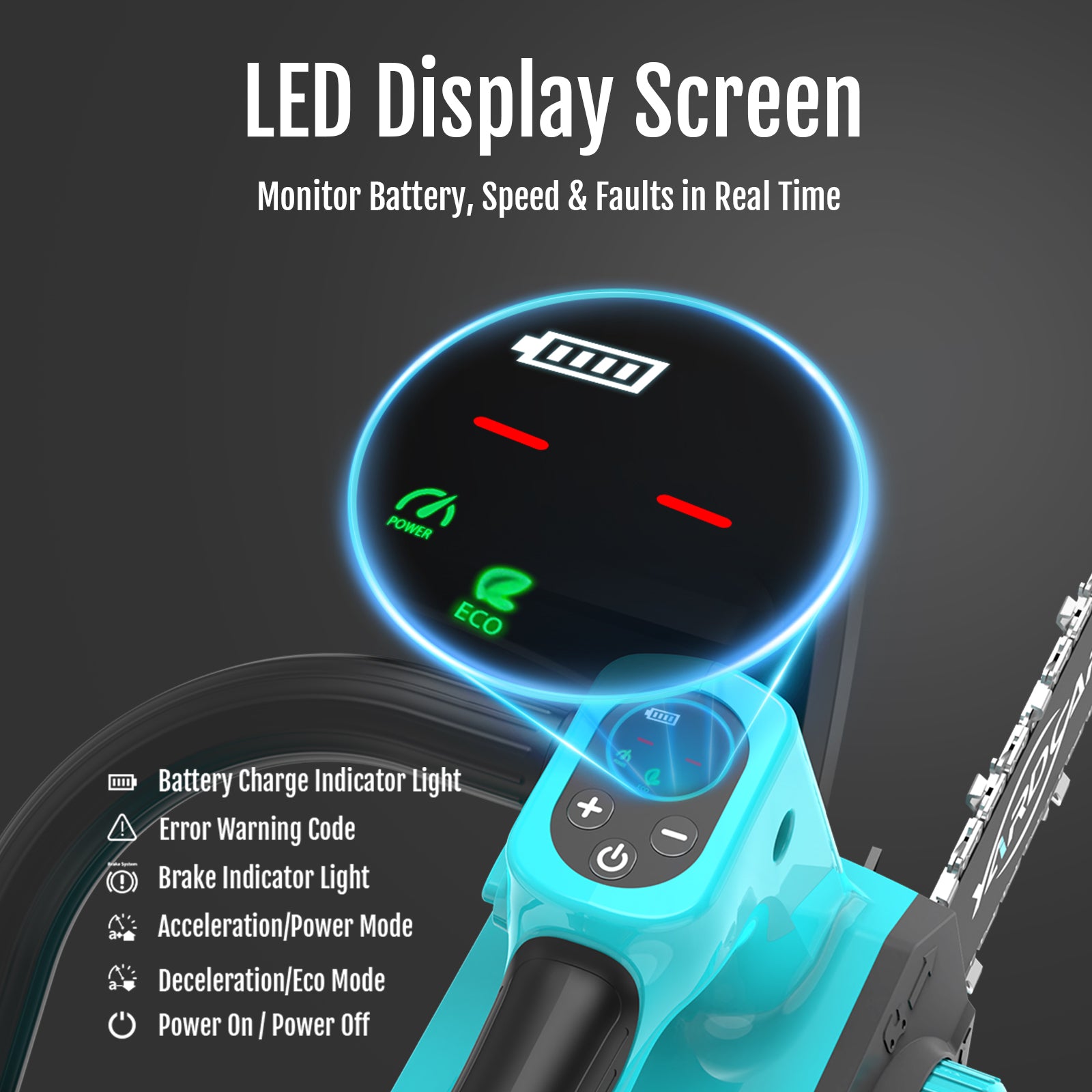 YARDCARE 12inch Brushless Chain Saw with LED Display Screen