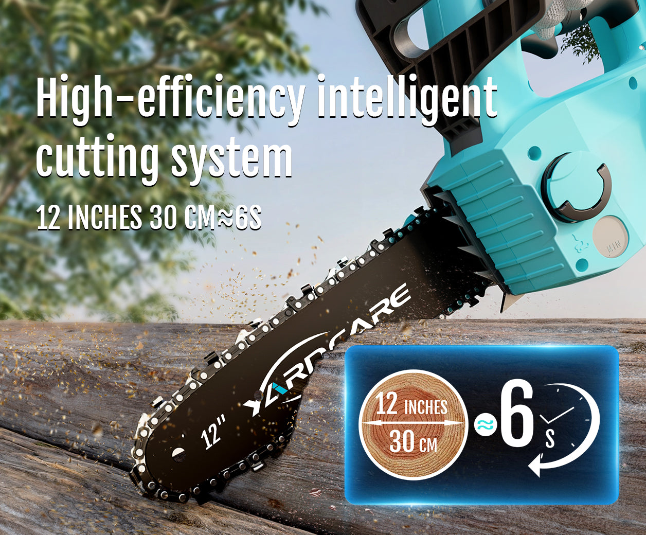 YARDCARE 12inch Brushless Chain Saw with High-efficiency Intelligent Cutting System