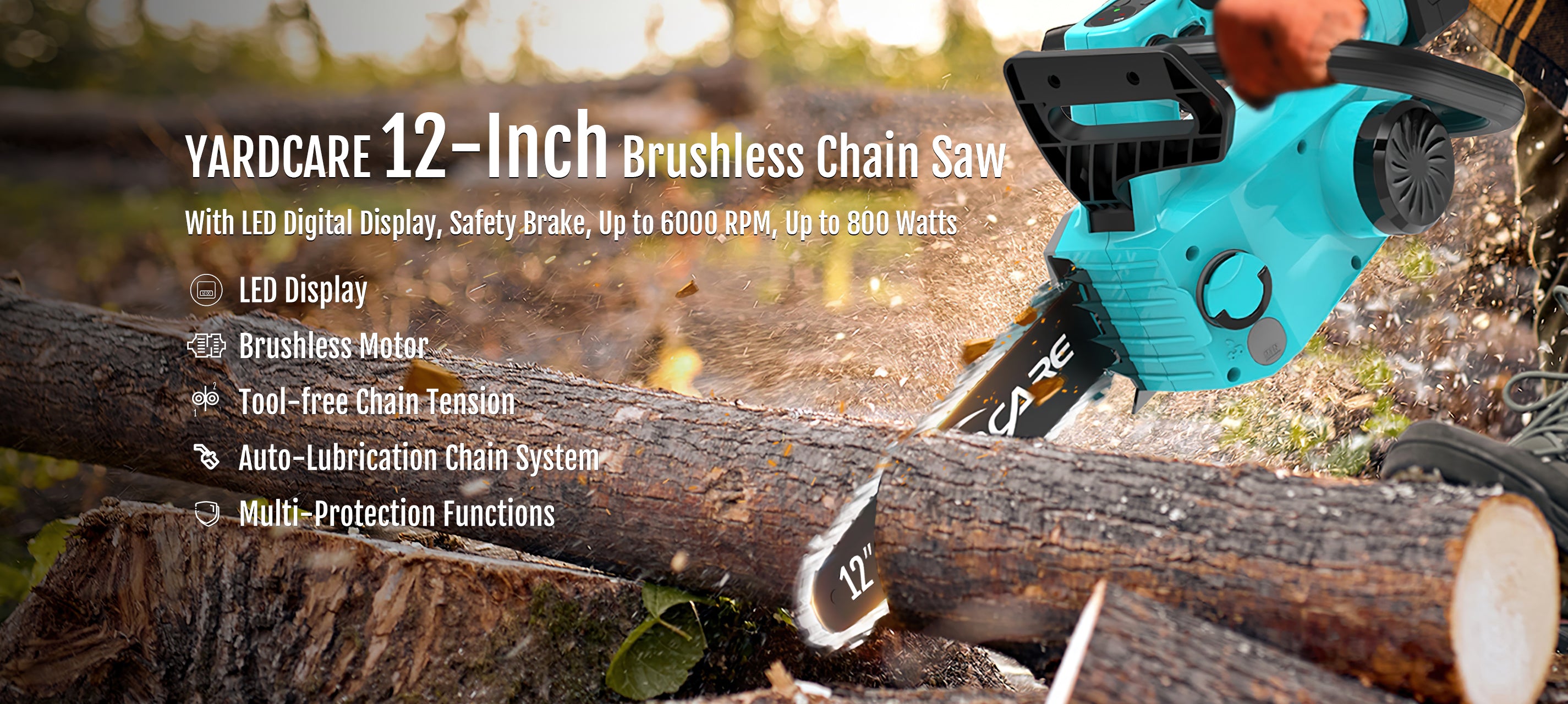 YARDCARE 12inch Brushless Powerful Chain Saw