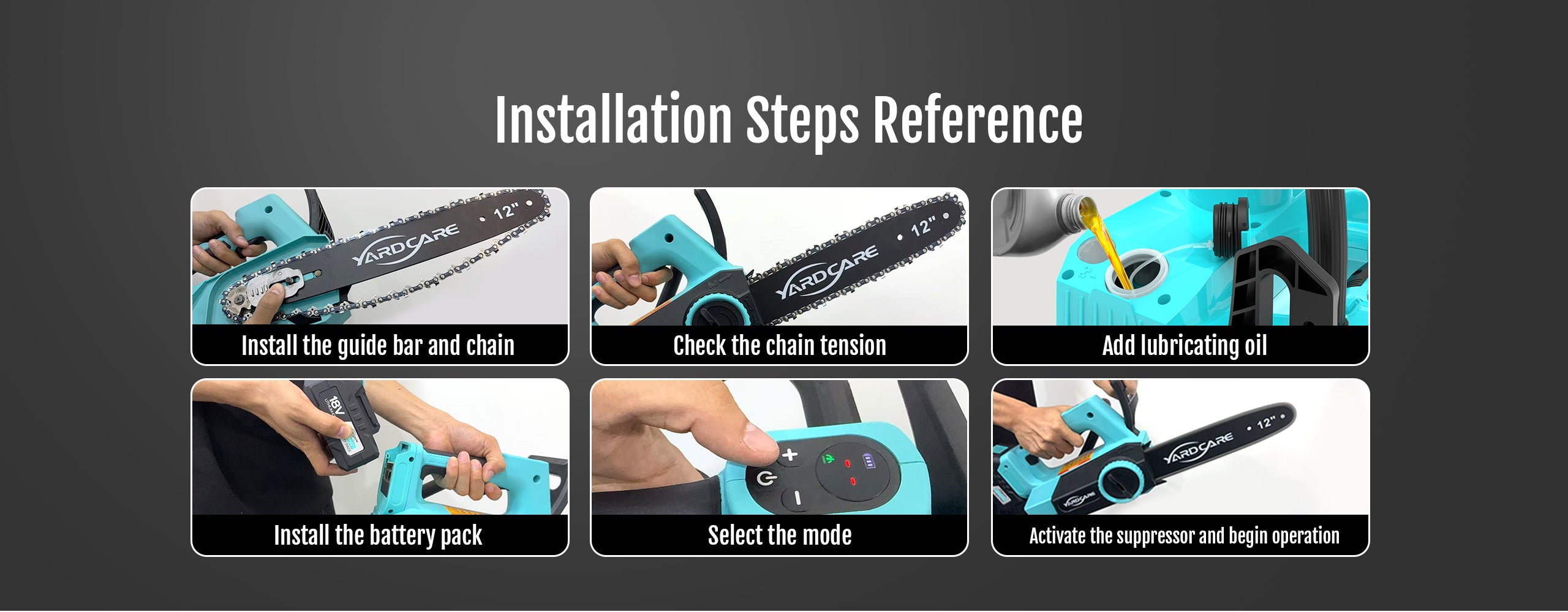 YARDCARE 12inch Brushless Chain Saw Installation Steps Reference