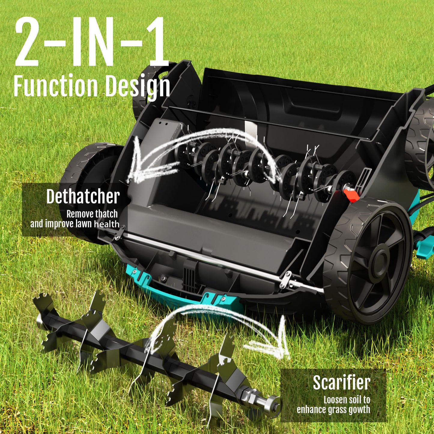 16" 2-in-1 Dethatcher & Scarifier