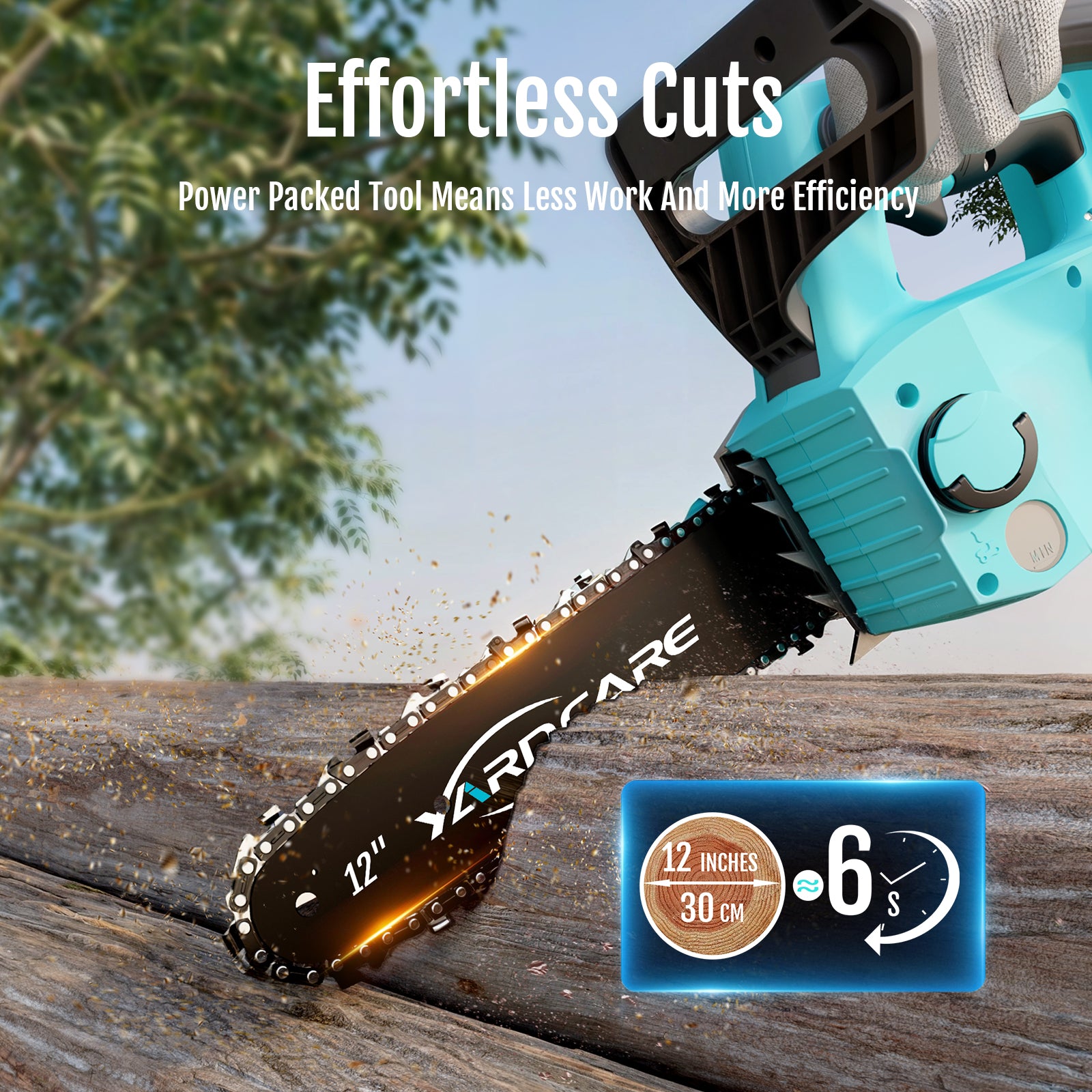 YARDCARE 12inch Brushless Chain Saw with Effortless Cuts